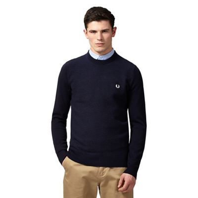 Fred Perry Navy textured stripe wool jumper